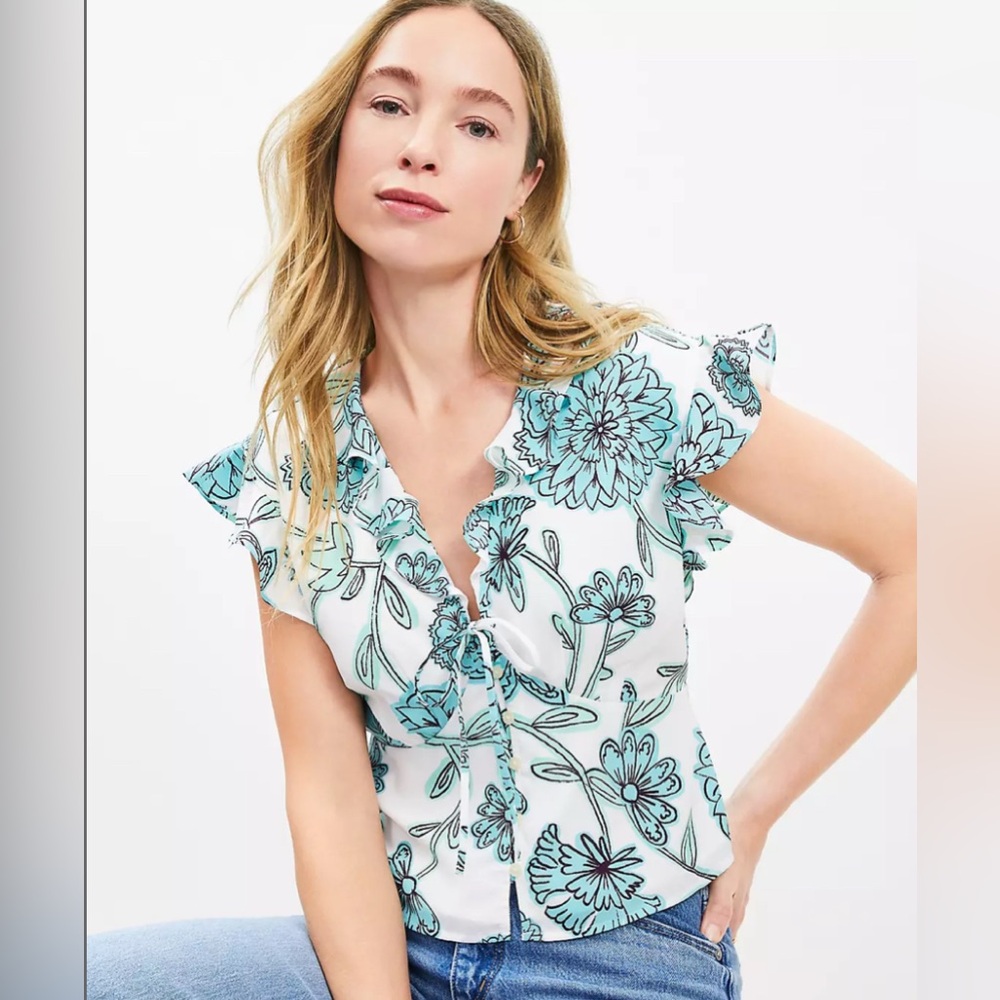 LOFT Floral Ruffle Tie Peplum Top